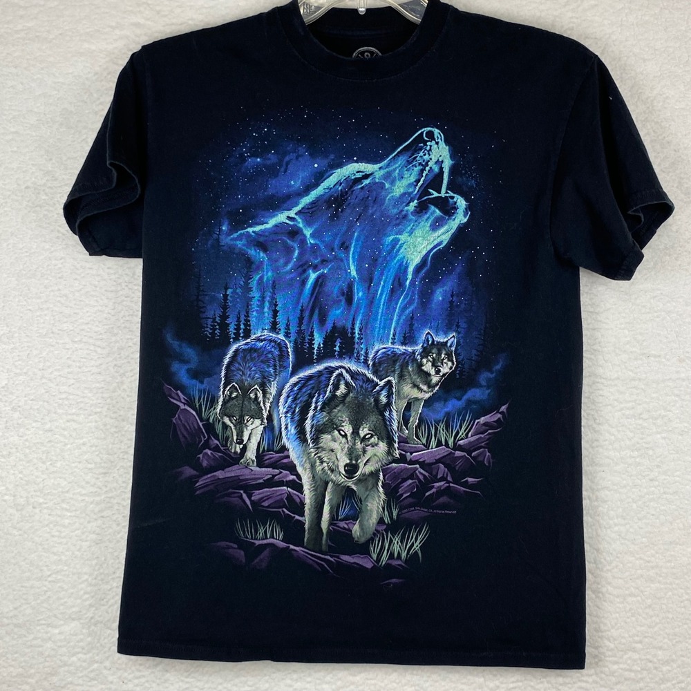 Dom Its About The Art Mens Wolf Pack Graphic T-Shirt Black Medium Howling Spirit